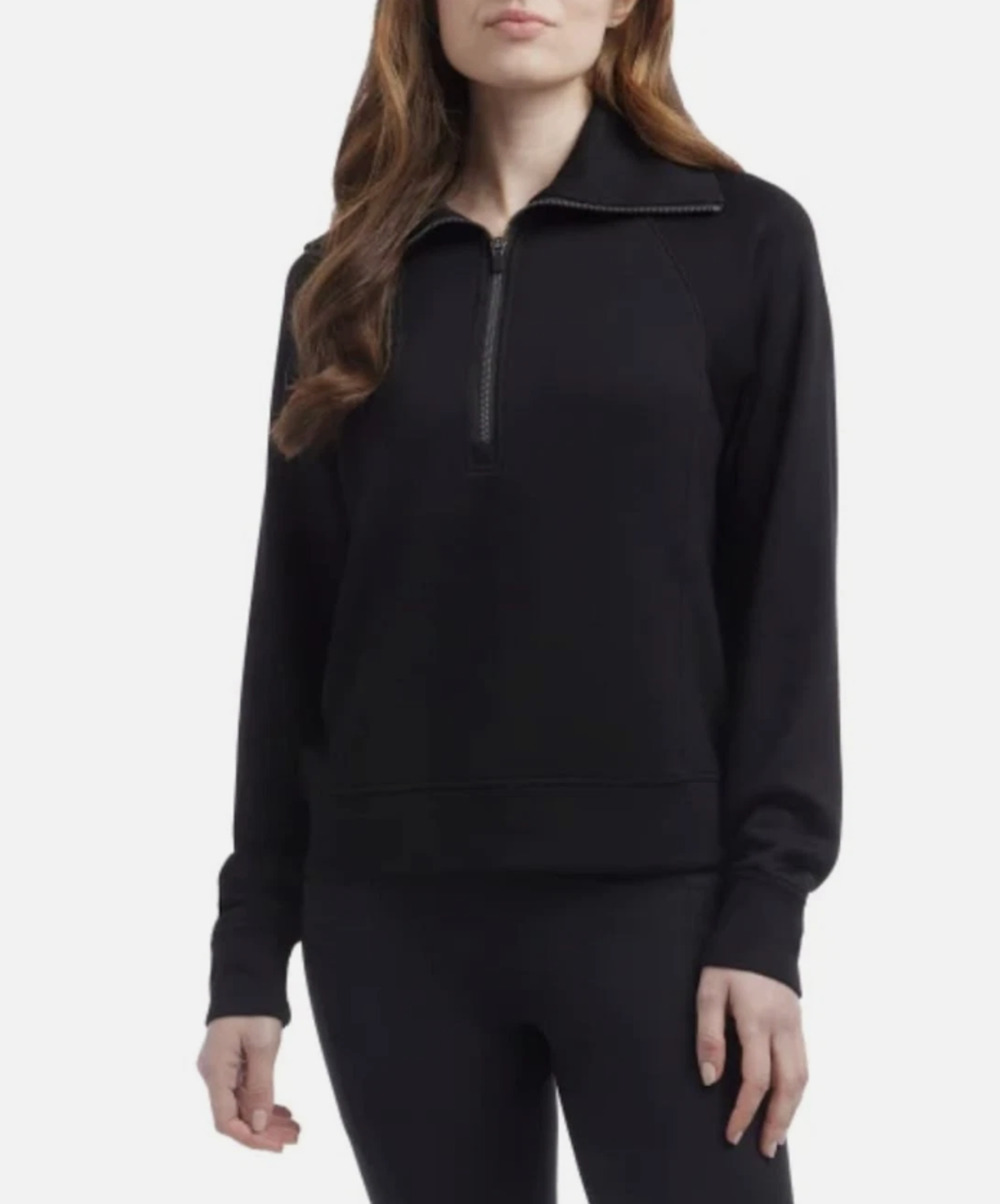 Danskin Women's Luxe Half Zip Pullover Top Black Size S